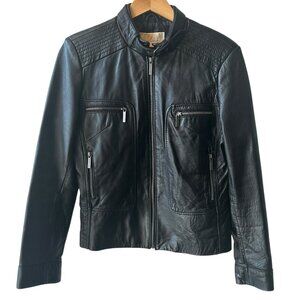 Michael Kors Women's Black Leather Moto Jacket Size Large – Genuine Leather Zip